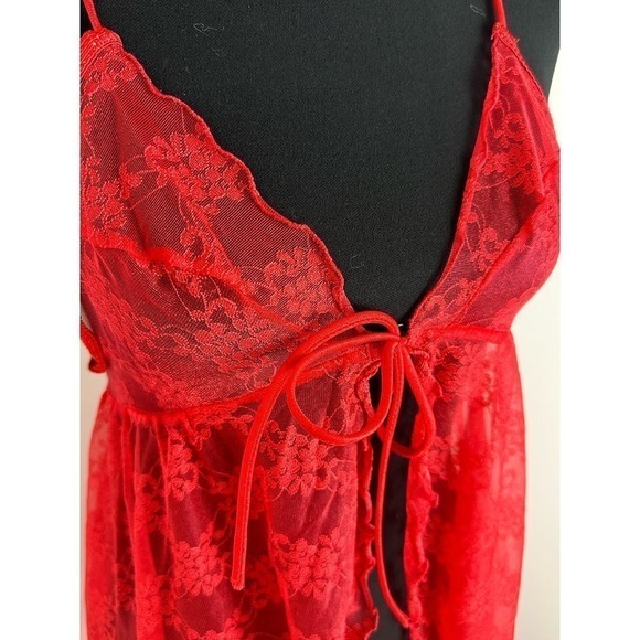 VINTAGE Frederick's of Hollywood Hi-Low Lipstick Red Sheer Nightgown - Picture 2 of 6